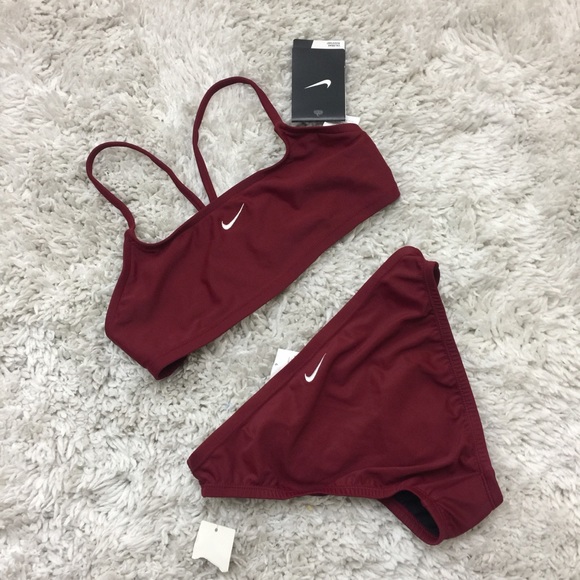 maroon two piece swimsuit